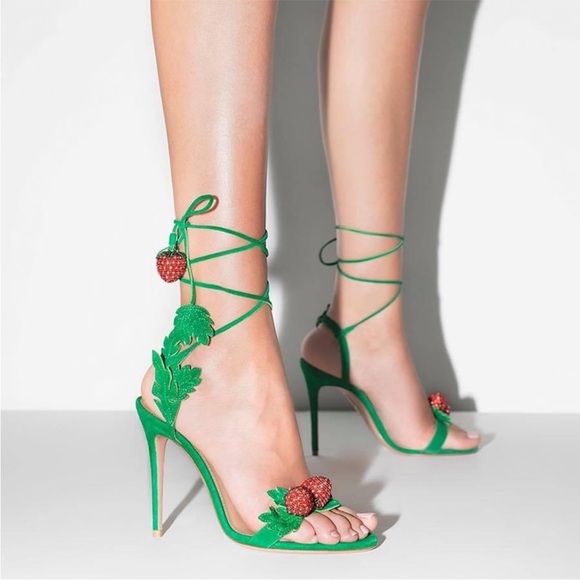 New Aquazzura Green Fragolina 105 Embellished Suede Sandals 38 $1,295 - Picture 7 of 14